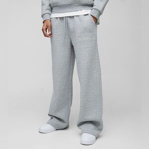 BoohooMAN Wide Leg Worldwide Embossed Sweatpants-Fleece Lined
